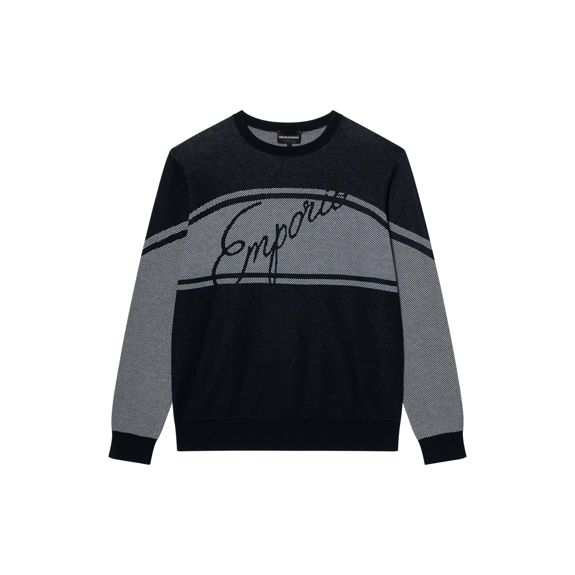 Emporio Armani Ronde Hals Casual Gebreide Trui met Geborduurde Letters Heren trui Zwart 3K1MXE-1MLYZ-0920 L