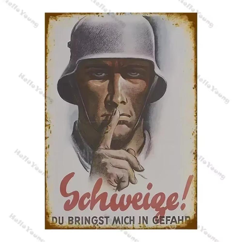 BarCafeVintageArt Keep Quiet Metal Sign-Vintage German Poster, Cave Sign|Great for Decorating Home Bar, Garage, Cafe&Living Room