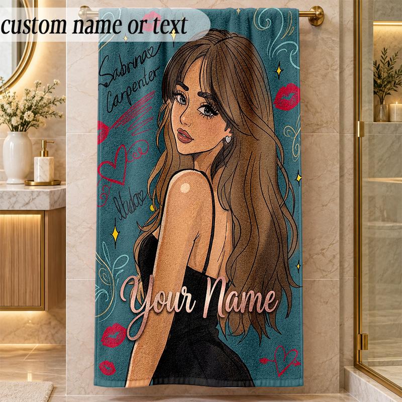 Beach TowelSabrina Carpenter Custom Name Text Personalized Soft Towel for Beach Pool Indoor Home Decor Gift