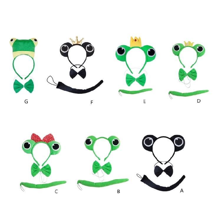 Frogs Costume Accessories Set Frogs Ears Headband Tail Bowtie Animal Frogs Costume for Kids Adults