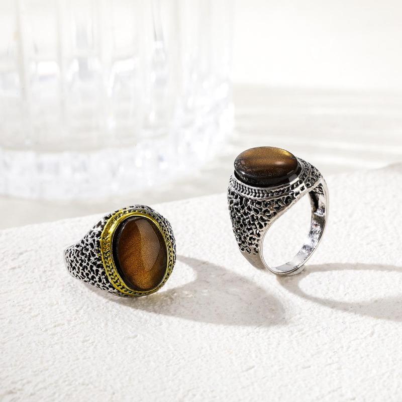 Retro Personalized Oval Tiger'S Eye Stone Men'S And Women'S Rings, Retro Simple Fashion Men'S Rings
