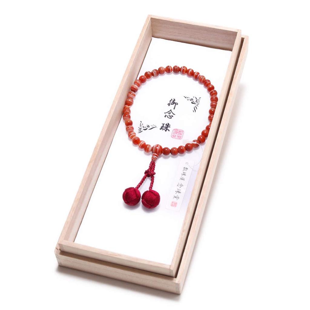 Nenjudo in Prayer beads for women High quality natural stone Red striped agate Pure silk tassel Comes with a prayer bead bag Can be used by all