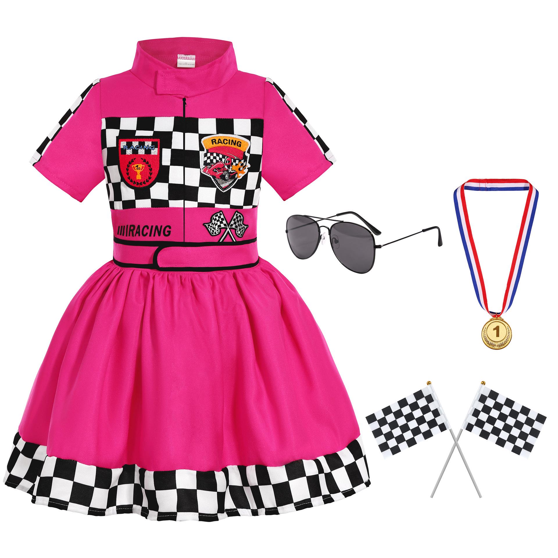 Детский Сладкий Розовый Клетчатый Гоночный Костюм для Фестивалей и Выступлений S (US 3-4 years)