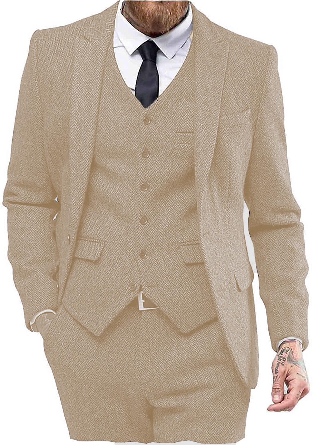 Men`s Slim Fit Herringbone Three-Piece Suit