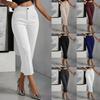 Women's High Rise Straight Fit Solid Color Cropped Trouser Slim Elegant Business Office Commuter Nine Point Dress Pants