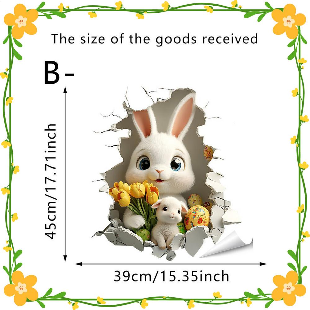 3D Visual Effect Easter Bunny Wall Stickers Cute Removable Adhesive Wallpaper Hole Break Design Bunny Egg Pattern Wall Stickers