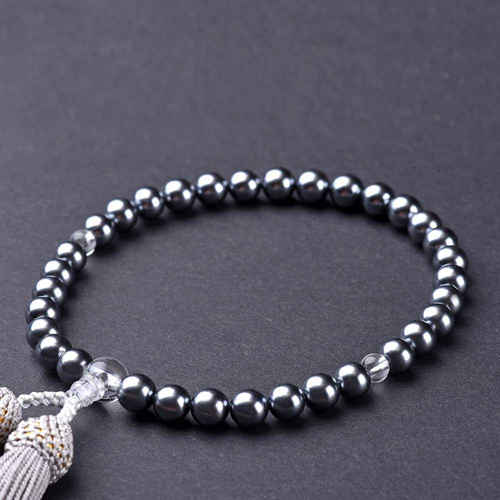 Women's Hanadama Pearl Prayer Beads with Magnetic Closure and Black Shell Pearls, Includes Prayer Bead Bag