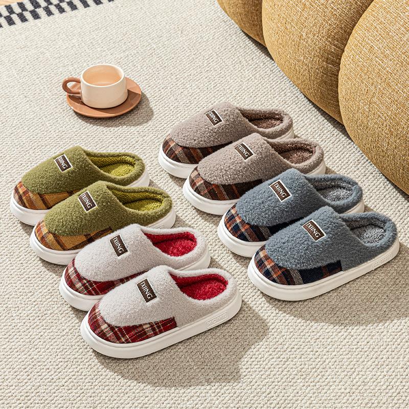 Warm Color Matching Shoes Autumn and Winter Indoor Living Room Dormitory Warm Thick-soled Velvet Couple Cotton Slippers