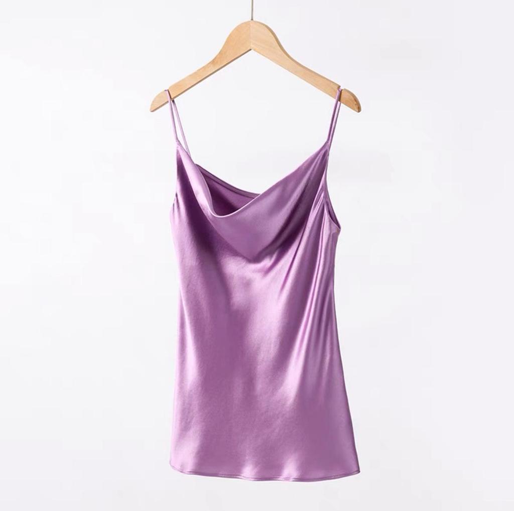 Women's Multicolor Satin Drape Camisole - Elegant Loose Fit with an Acetate Inner Layer