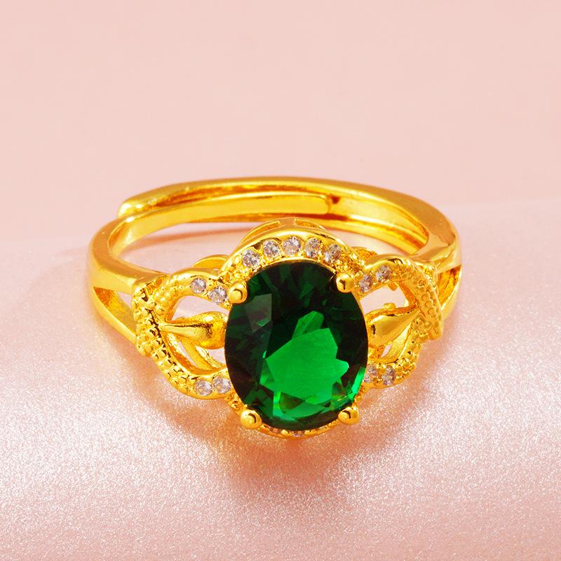 Vietnam Sand Gold 24K Zircon Crystal Women's Open Ring