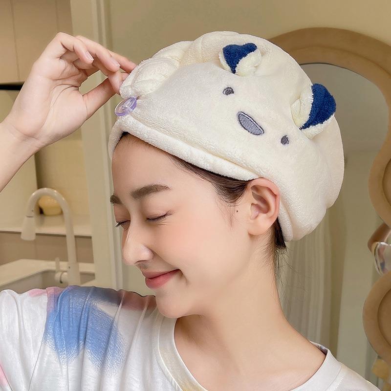 Cartoon Dry Hair Cap Female Coral Fleece Absorbent Quick Drying Hair Towel Microfiber Absorbent Cap