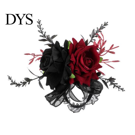 Elegant Floral Jewelry for Photoshoots Wrist Corsage, Black Burgundy Rose Corsage Wedding, Bridesmaid Mother, Niche Dark Style Costume Accessories