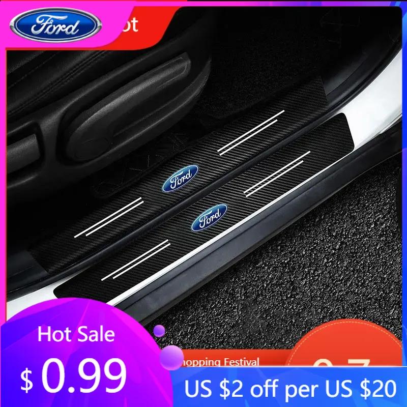 Car Sticker Hot For Ford Car Door Sill Protector Sticker Carbon Fiber Threshold Strip For Ford Ecosport Edge Figo Flex Focus Fus