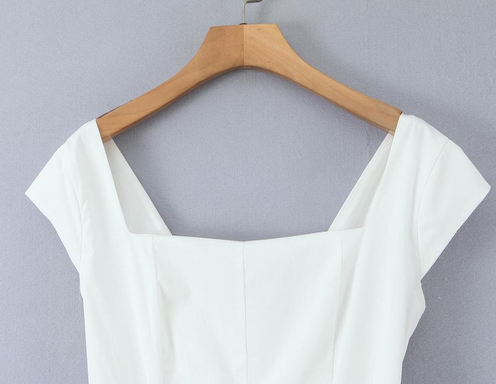 2025 Autumn/Winter Women's Retro Square Neck Dress with Hollow Back and Tie-up Detail