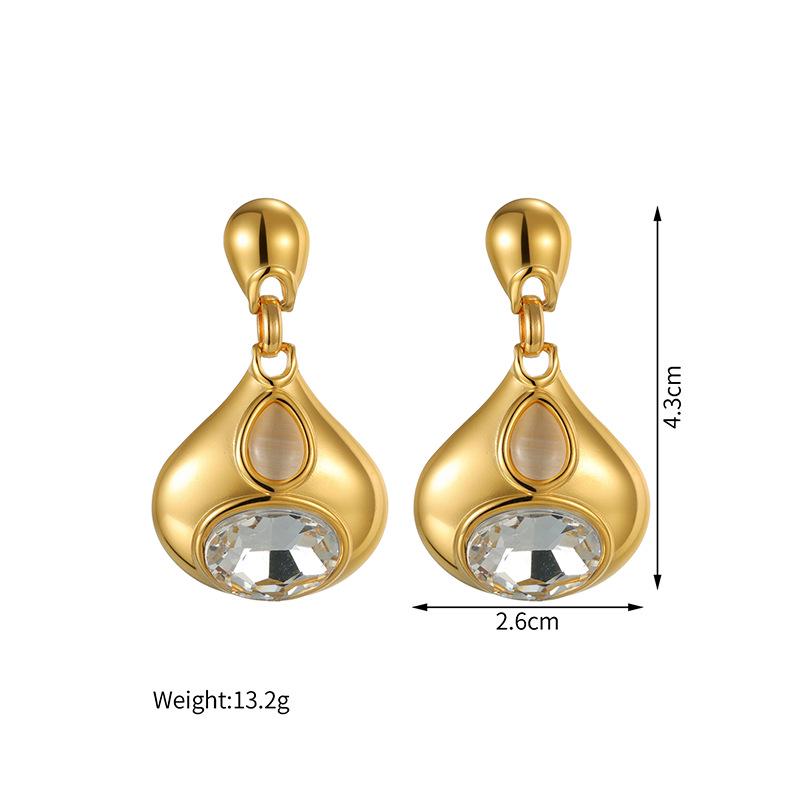 18K Gold Zirconia Geometric Water Drop Earrings - Stainless Steel, Creative Autumn/Winter Accessories