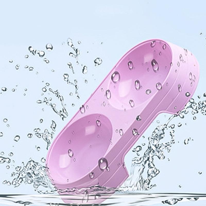 Nonslip Bottom Feeding Dish Double Bowl Feeder Water Food Container For Small Dog Cats Space Saving Modern Design Feeder