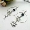 Gothic Retro Black Zircon Sun Moon Mango Star Long Pendant Dangle Earrings for Women Bohemian Fashion Jewelry Accessories Gifts