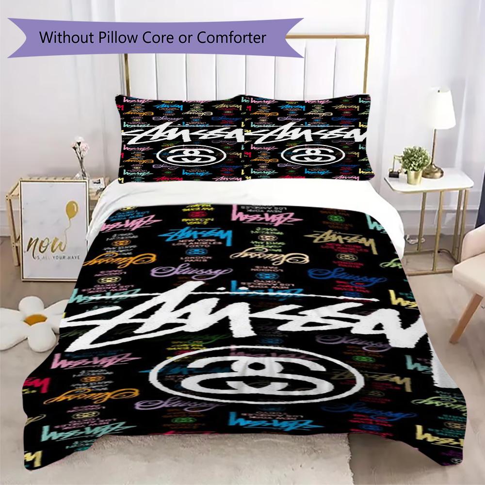 Purple Swirl Marble Logo 3Pcs Bedding Set, Psychedelic Fluid Background 3Pcs Bed Decor Set