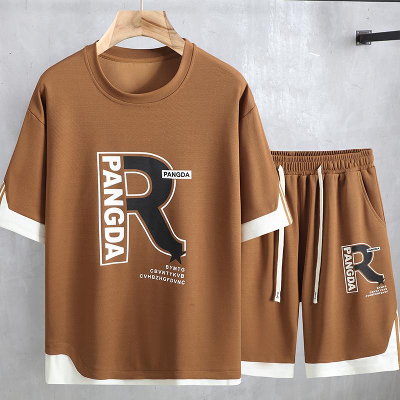 

Плюс размер 4XL-11XL Большой размер комплект из 2 предметов Мужские футболки с коротким рукавом Большие шорты комплекты 11XL(145kg-155kg) коричневый