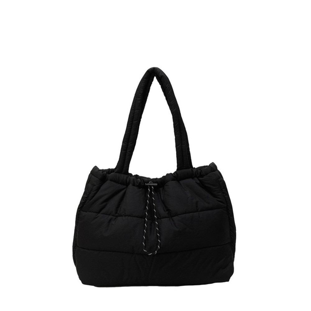 Versatile Puffy Quilted Tote Bag Down Large Capacity Underarm Bags Drawstring Shoulder Bag Casual