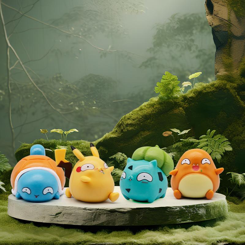 

6cm Pokemon Spoof Figure Fool Stupid Pikachu Squirtle Bulbasaur Cute Figure Car Decoration Collection Model Children Toys