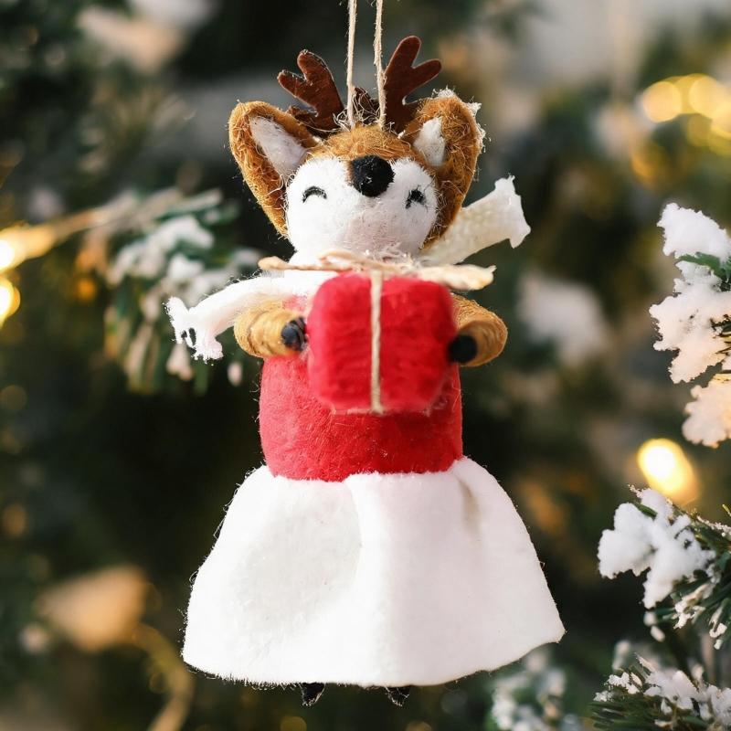Tree Hanging Christmas Deer Ornament with Loop and Handcrafted Texture for Seasonal Indoor Accent Use and Display Y5GB