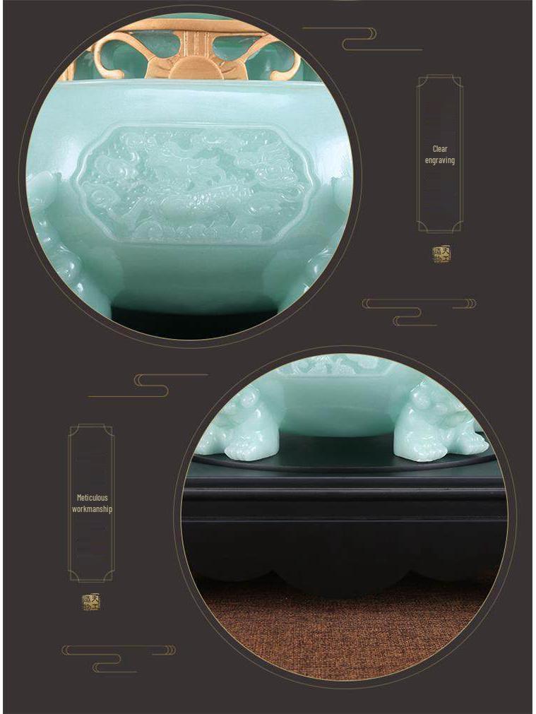 Nine Dragons Wealth-Attracting Jade Cauldron Ornament for Entryway, Living Room, or Office Desk - High-End Opening Gift