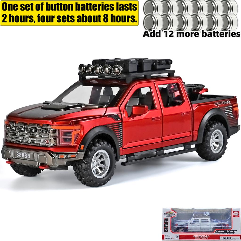 1/24 Ford F150 Off Road SUV Alloy Diecast Model Car Sound & Light Simulation Collectibles Hobby Birthday Gifts for Friend Pull Back
