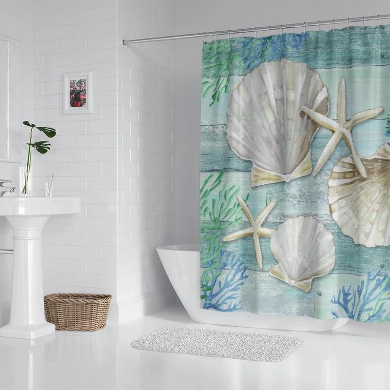 Ocean octopus, seahorse, starfish waterproof fabric household shower curtain accessories shower curtain marine shower curtain