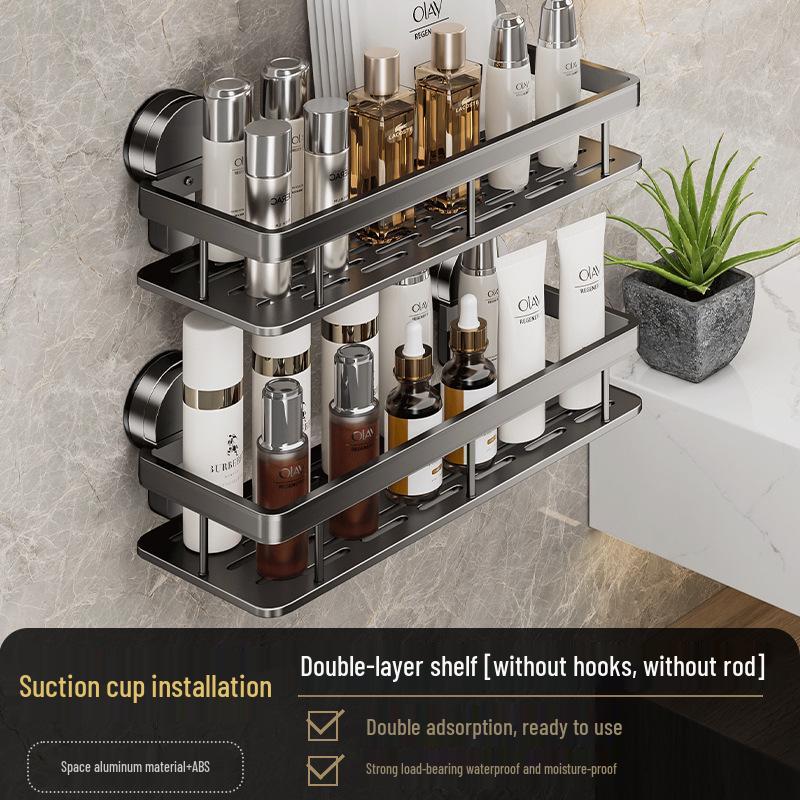 No-Drill Wall-Mounted Bathroom Storage Rack with Suction Cups