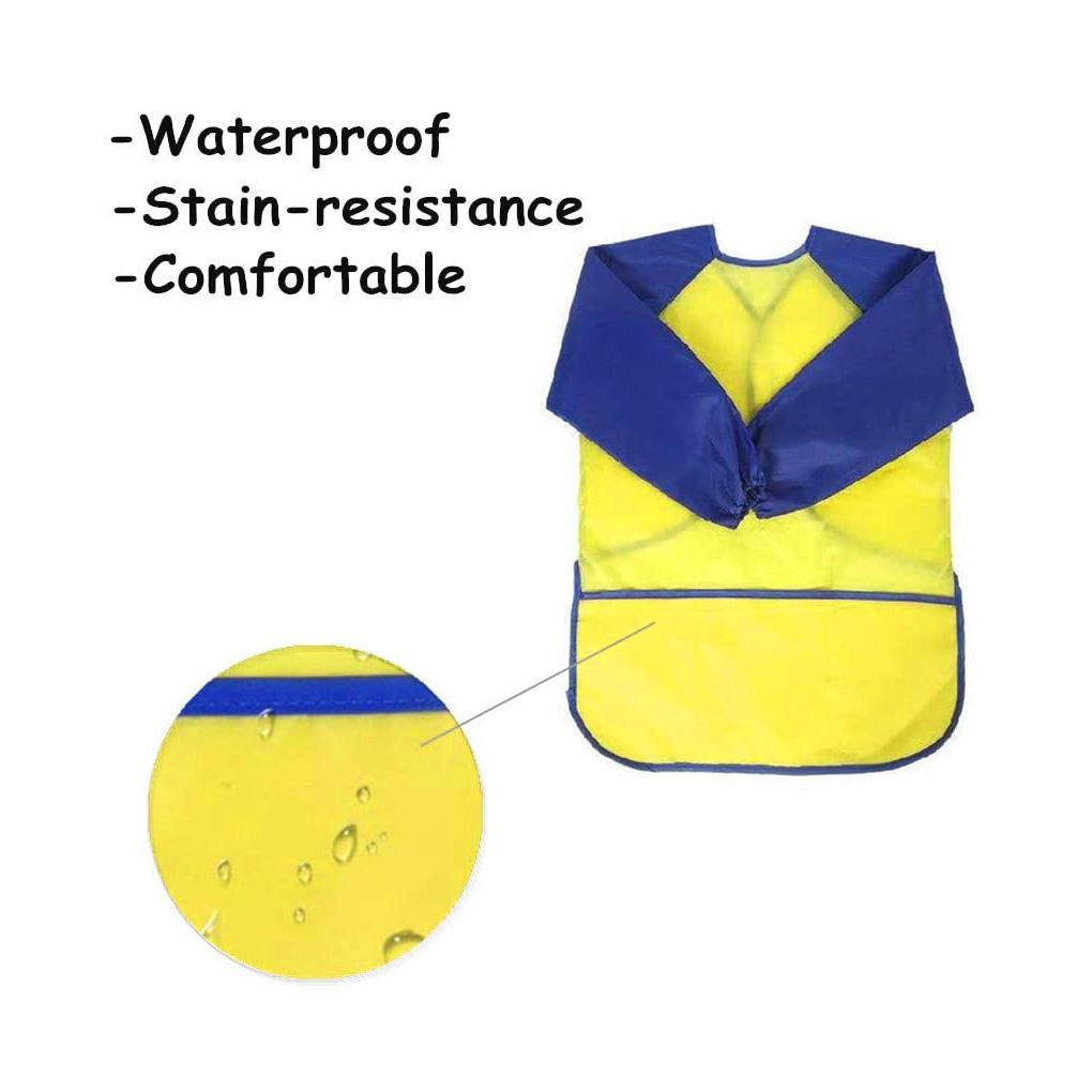Children Long Sleeve Waterproof Apron Kid Art Craft Painting Cook Feeding