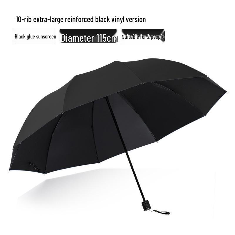 Large Dual-Purpose Sun and Rain Umbrella for 2-3 People, Reinforced Three-Fold Design with Printed Logo