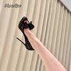 Fashion 2025 Sexy Black Bow Lace Mesh High Heels for Women Pointed Toe Fashion Party Dress Shoes Open Toe Thin High Heels Sandals Size40