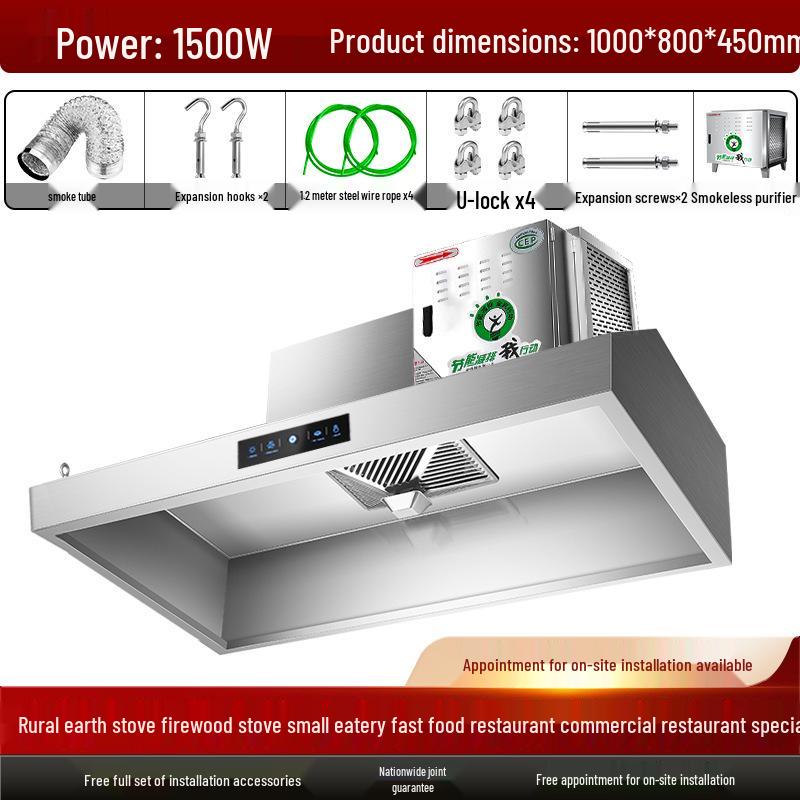 Commercial High-Suction Stainless Steel Range Hood for Restaurants with Wood-Fired Stove Purification