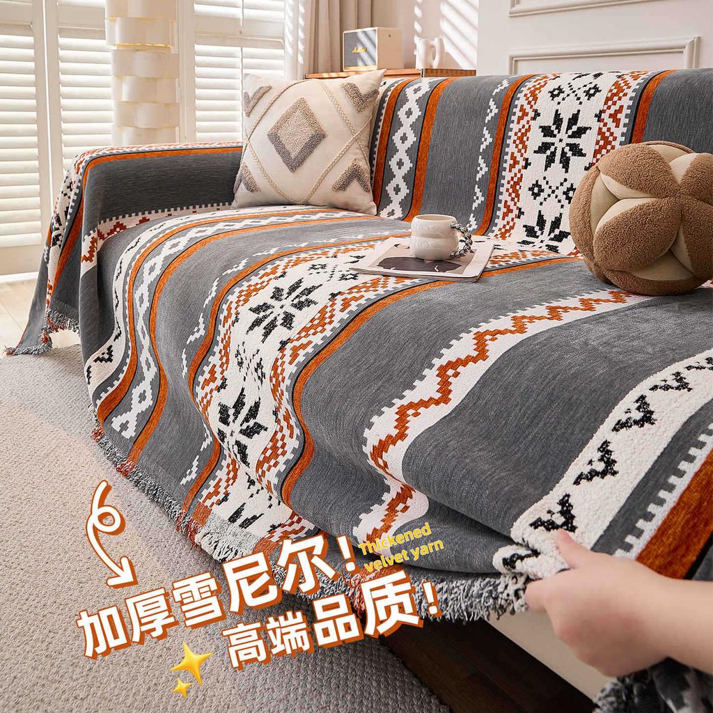 Bohemian Style Thick Chenille Sofa Cover Throw Blanket All Season Universal Couch Protector Bedspread