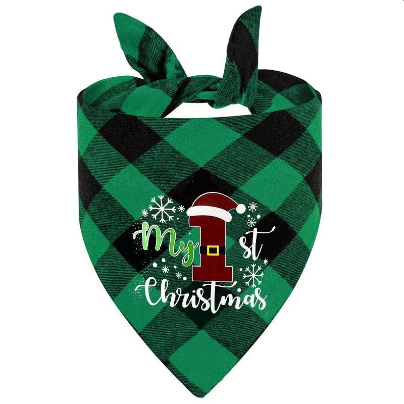 Christmas pet triangle towel plaid dog cat saliva towel print pet scarf