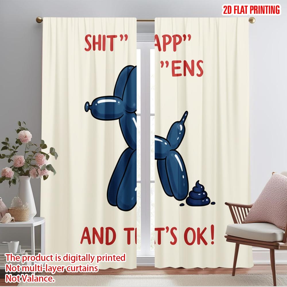 

2pcs 2D flat printing Scene Curtain Blue Balloon Dog Shit Happens Polyester Without Electricity 0 Perfect for Indoor 52.50×116.00 CM 2pcs