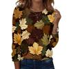 Women's Casual Long Sleeve Blouse with Leaves Print Round Neck Top for Everyday Wear