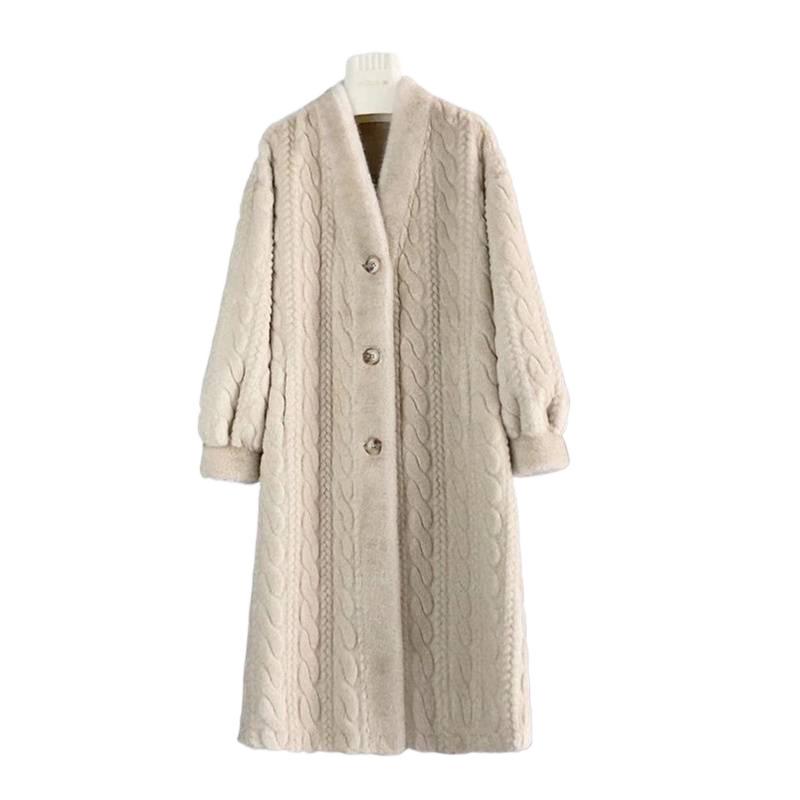 Eco-Friendly Faux Mink Fur Cable Knit Cardigan with Cotton Lining - Women's Winter Coat 2025 Collection