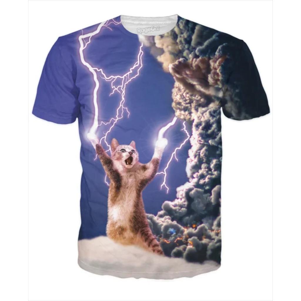 Summer Round Neck 3D Printed Funny Cat Pattern Top Fashionable Casual Short Sleeved Children's Boy T-shirts