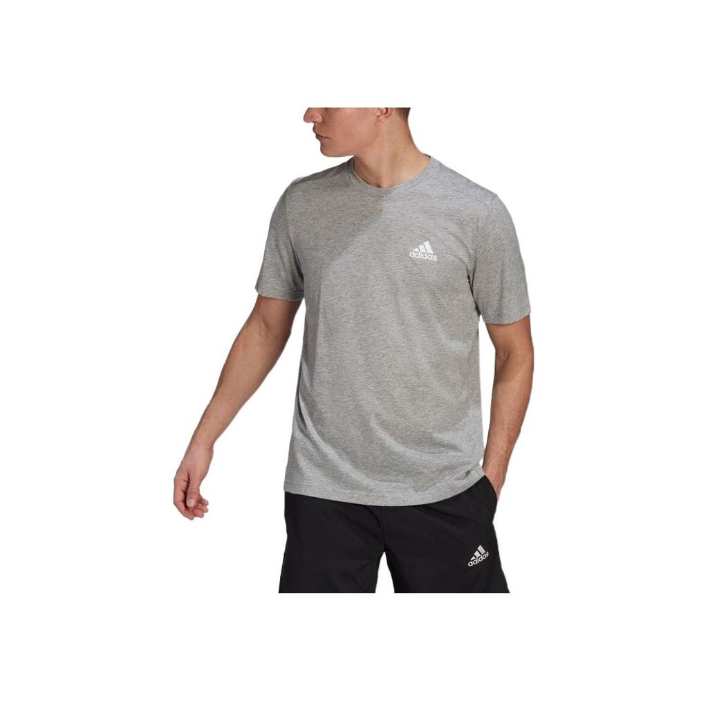Adidas Solid Logo Crew Neck Casual Short Sleeve T-Shirt Men Tops Grey GT5555
