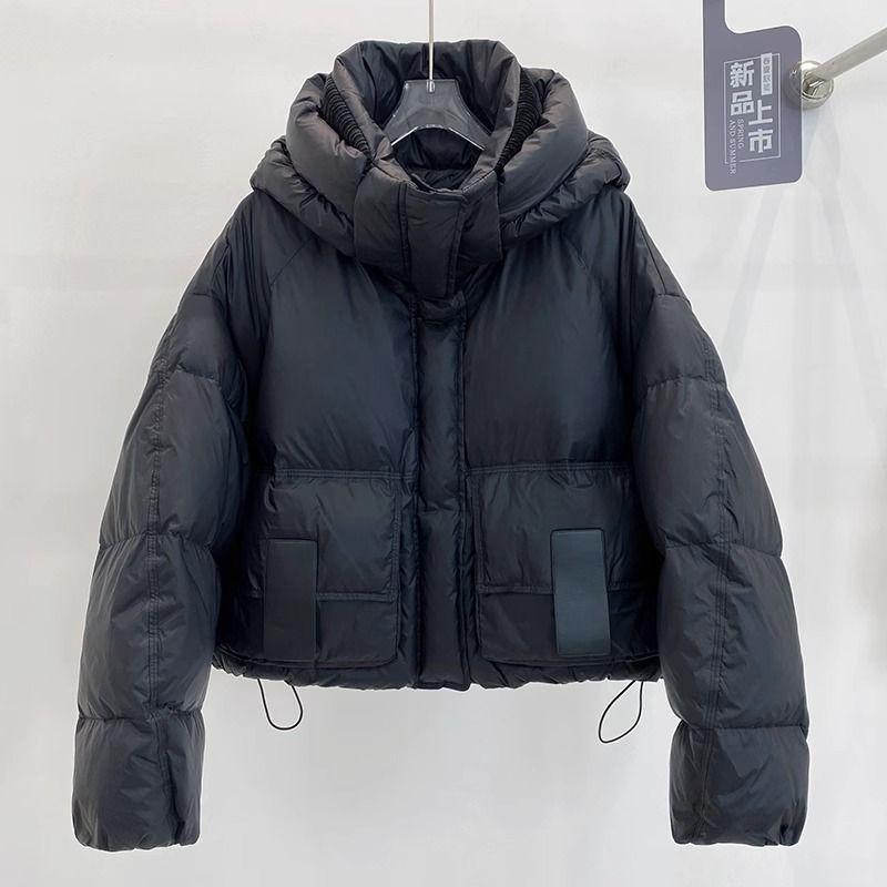 Hooded thickened short down jacket women's loose and thin fashionable white duck down, new winter bread clothes