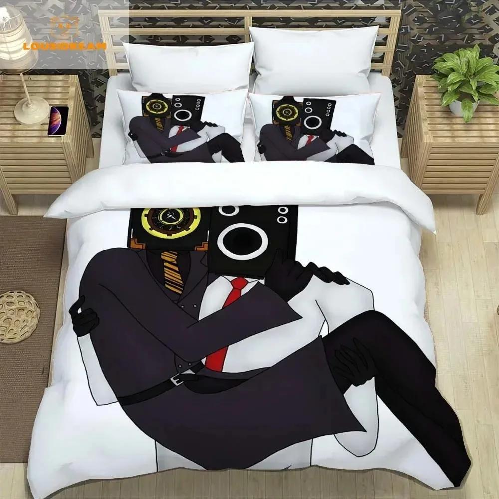 Skibidi Toilette Lustiger Kprl Lautsprecher Cartoon Bettbezug Kissenbezug Bettwäsche-Set Einzelbett Doppel King für Jungen Schlafzimmer