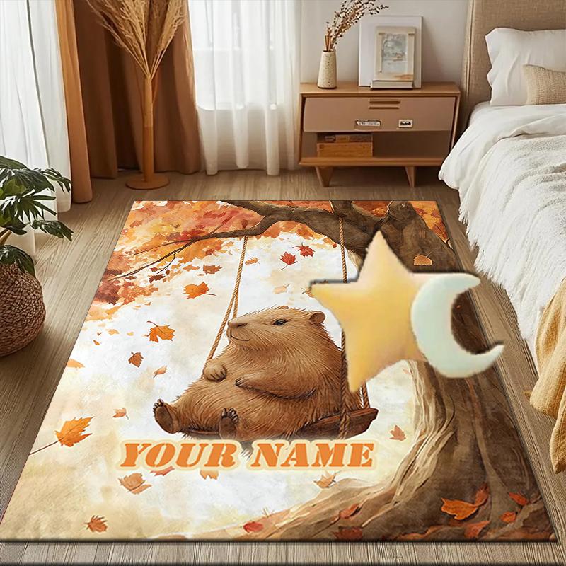 1PC Custom Name Autumnal Quokka Theme Floor Mat Ideal for Living Room, Game Rooms, Office, Bedroom Floor Mat Playful Design