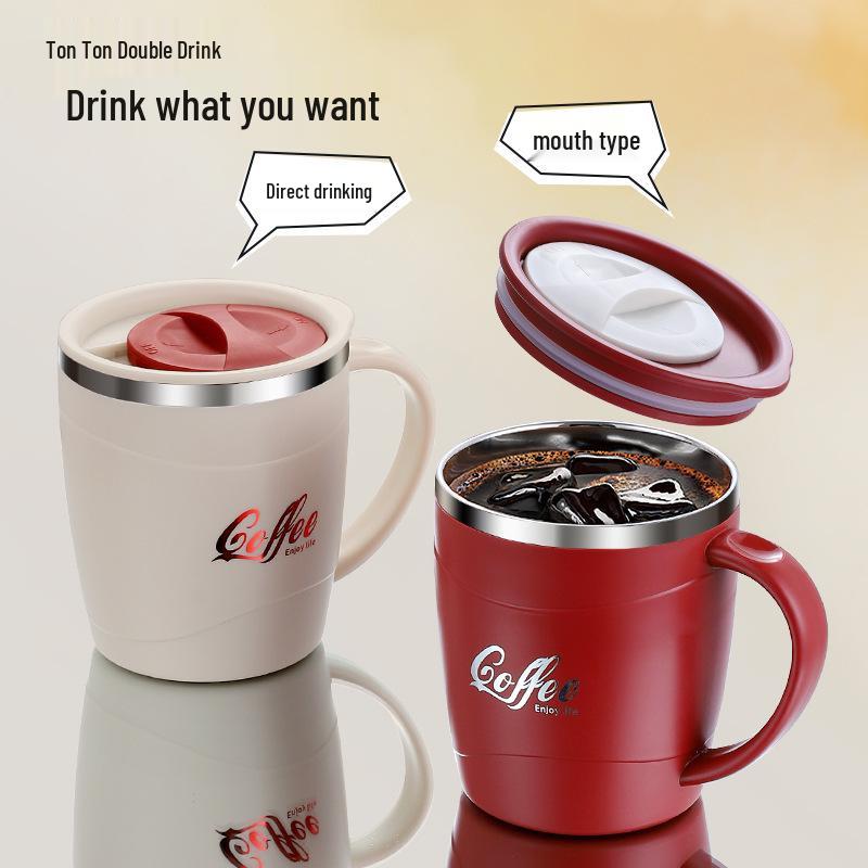 304 Stainless Steel Insulated Coffee Mug with Lid and Anti-Scald Handle - Stylish Office Cup