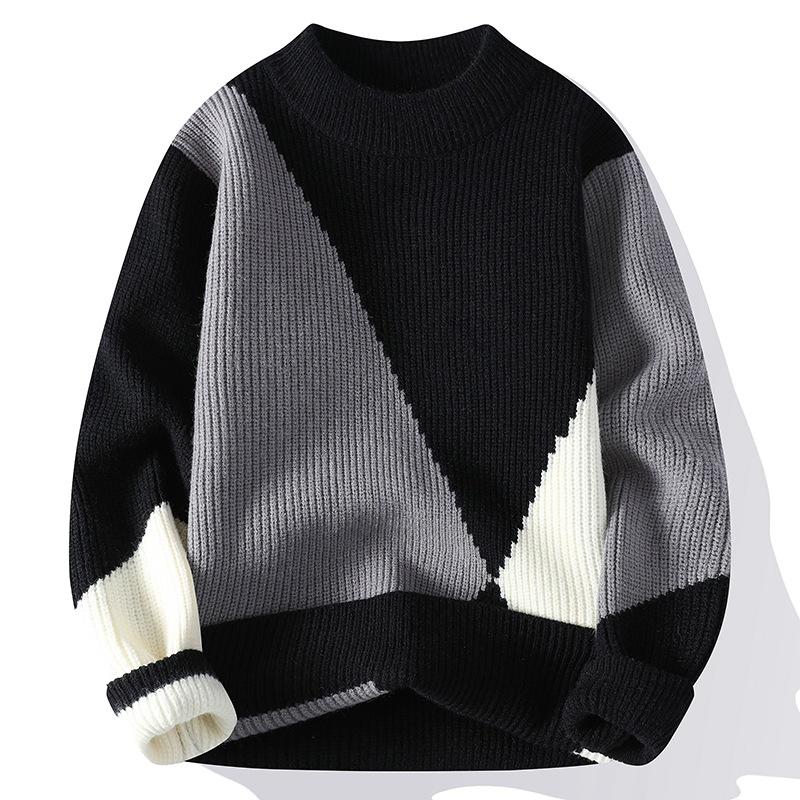 Men S Thick Half High Neck Long Sleeve Pullover Knit Sweater Korean Style