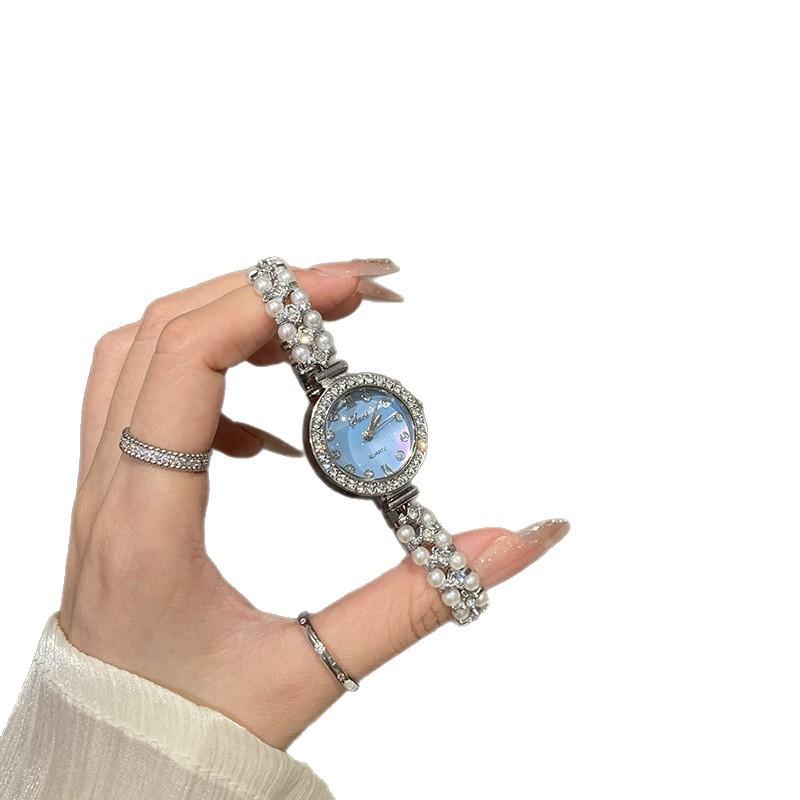 Supply Round Watch Women'S Watch Full Diamond Light Luxury Temperament Fashion Pearl Bracelet Women'S Watch Temperament Quartz