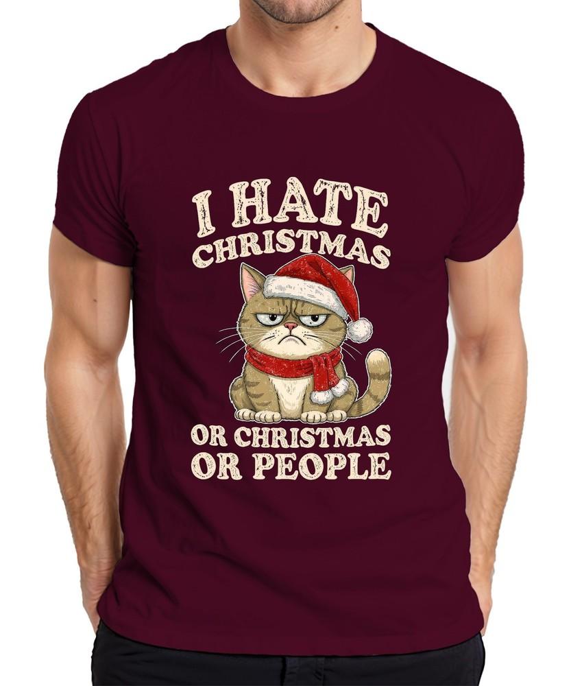 I Hate Christmas Or Christmas Or People Funny Cat Sarcastic Unisexs Tshirt