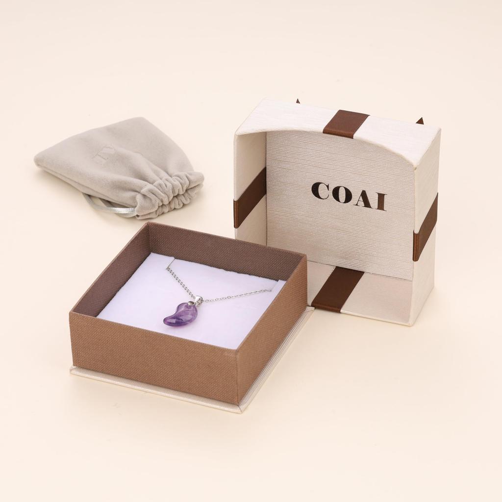 [KOAI] Amethyst Silver Magatama Birthstone Necklace for Women