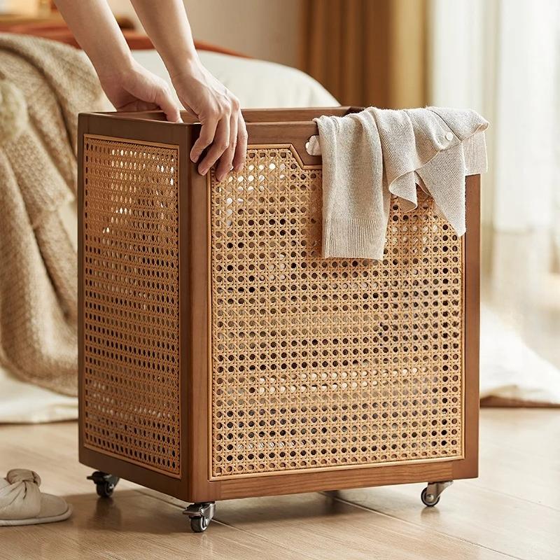 Luxury Rattan Storage Basket Rectangular Organizer Bin with Handles for Home Cosmetics Kitchen Accessories Desk Storage
